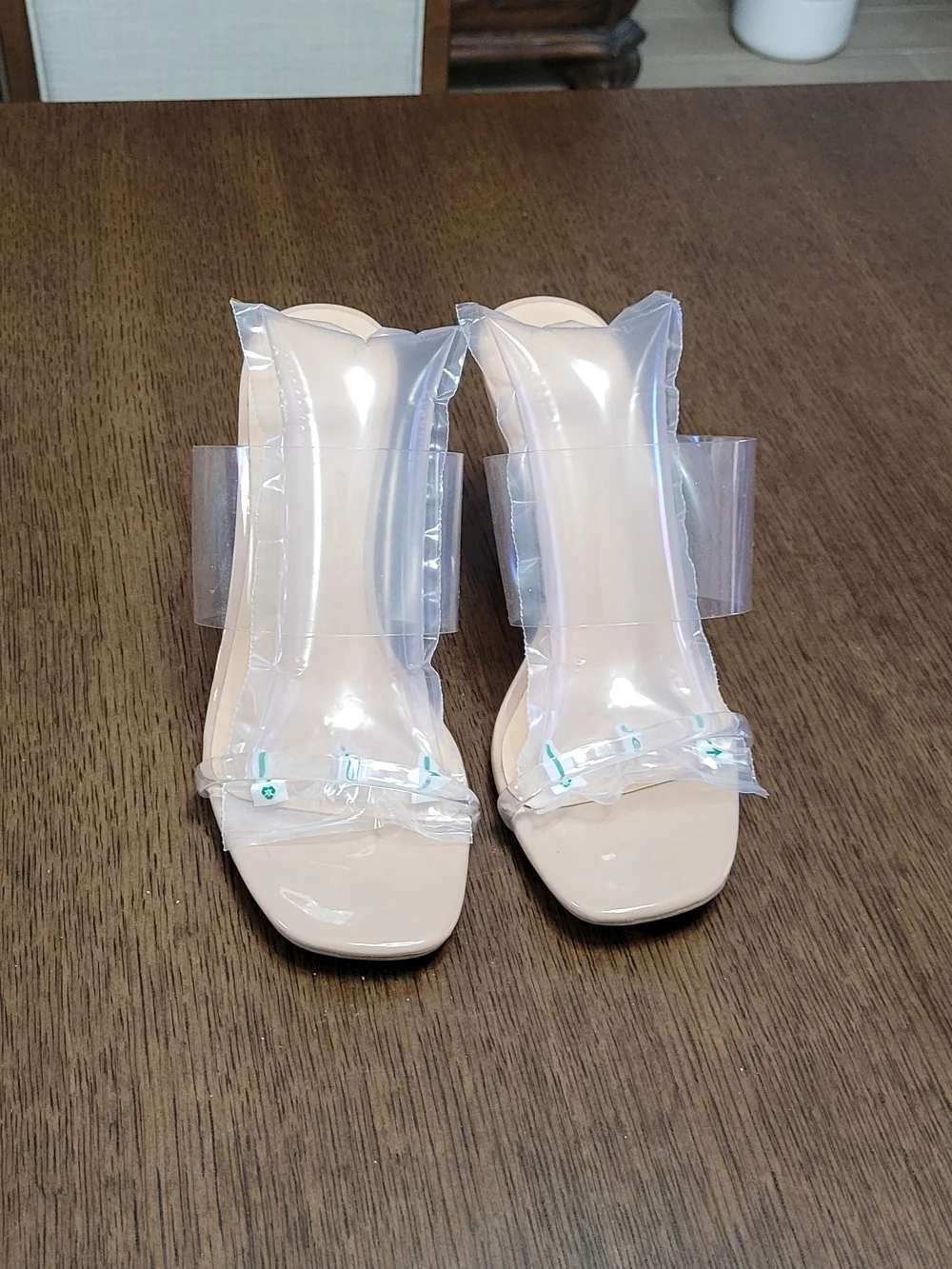 Sincerely Jules Nude Wedge Sandals with Clear Straps 8.5